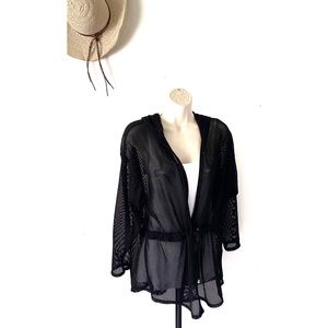 DREAM BEACH BLACK NET HOODED BEACH SWIM COVER-UP